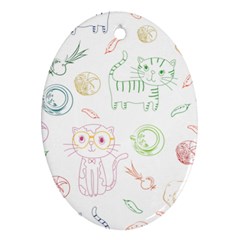 Cats And Food Doodle Seamless Pattern Ornament (oval)