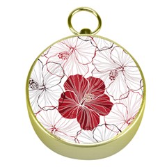 Red Hibiscus Flowers Art Gold Compasses by Jancukart