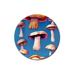 Cozy Forest Mushrooms Rubber Coaster (round) by GardenOfOphir