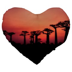 Baobabs Trees Silhouette Landscape Sunset Dusk Large 19  Premium Flano Heart Shape Cushions by Jancukart