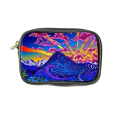 Psychedelic Colorful Lines Nature Mountain Trees Snowy Peak Moon Sun Rays Hill Road Artwork Stars Sk Coin Purse by Jancukart