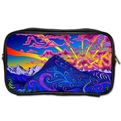 Psychedelic Colorful Lines Nature Mountain Trees Snowy Peak Moon Sun Rays Hill Road Artwork Stars Sk Toiletries Bag (one Side) by Jancukart