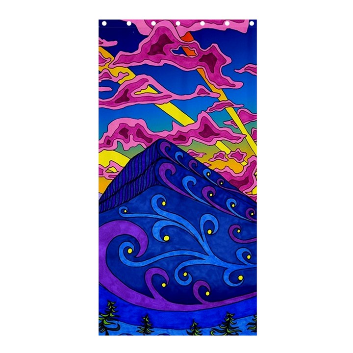 Psychedelic Colorful Lines Nature Mountain Trees Snowy Peak Moon Sun Rays Hill Road Artwork Stars Sk Shower Curtain 36  x 72  (Stall) 