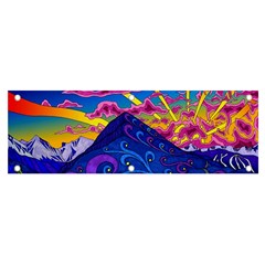 Psychedelic Colorful Lines Nature Mountain Trees Snowy Peak Moon Sun Rays Hill Road Artwork Stars Sk Banner And Sign 6  X 2  by Jancukart