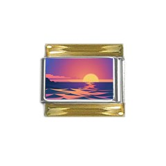 Sunset Ocean Beach Water Tropical Island Vacation Gold Trim Italian Charm (9mm) by Pakemis