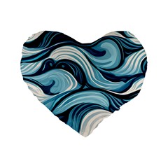 Pattern Ocean Waves Arctic Ocean Blue Nature Sea Standard 16  Premium Flano Heart Shape Cushions by Pakemis