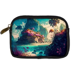 Tropical Island Fantasy Landscape Palm Trees Ocean Digital Camera Leather Case by Pakemis