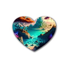 Tropical Paradise Beach Ocean Shore Sea Fantasy Rubber Coaster (heart) by Pakemis