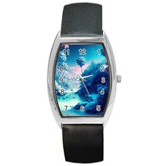 Tropical Winter Frozen Snow Paradise Palm Trees Barrel Style Metal Watch by Pakemis