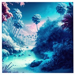 Tropical Winter Frozen Snow Paradise Palm Trees Wooden Puzzle Square by Pakemis