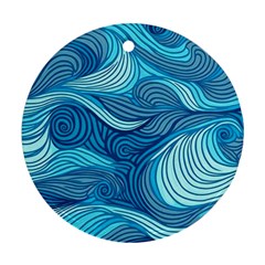 Ocean Waves Sea Abstract Pattern Water Blue Round Ornament (two Sides) by Pakemis
