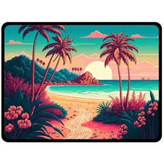 Palm Trees Tropical Ocean Sunset Sunrise Landscape Fleece Blanket (large) by Pakemis