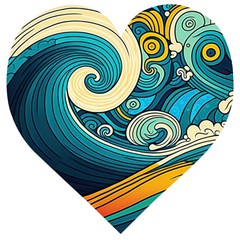Waves Wave Ocean Sea Abstract Whimsical Abstract Art Wooden Puzzle Heart by Pakemis