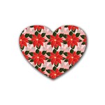Poinsettia Pattern Seamless Pattern Christmas Xmas Rubber Heart Coaster (4 pack)