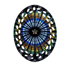 Mandala Floral Rose Window Strasbourg Cathedral France Oval Filigree Ornament (two Sides) by Semog4