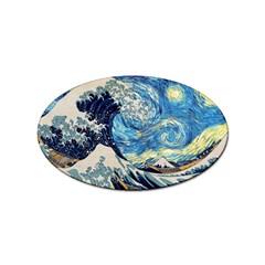Starry Night Hokusai Vincent Van Gogh The Great Wave Off Kanagawa Sticker (oval) by Semog4
