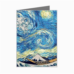 Starry Night Hokusai Vincent Van Gogh The Great Wave Off Kanagawa Mini Greeting Card by Semog4