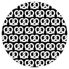 Black And White Pretzel Illustrations Pattern Round Trivet by GardenOfOphir