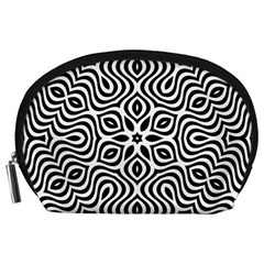 Pattern Wave Symmetry Monochrome Abstract Accessory Pouch (large) by Jancukart