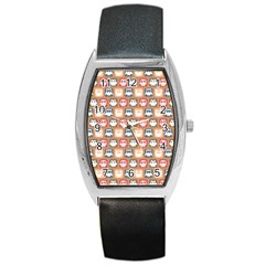 Colorful Whimsical Owl Pattern Barrel Style Metal Watch by GardenOfOphir