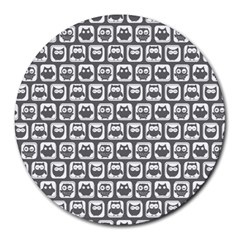 Gray And White Owl Pattern Round Mousepad by GardenOfOphir