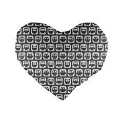 Gray And White Owl Pattern Standard 16  Premium Flano Heart Shape Cushions by GardenOfOphir