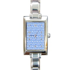 Blue And White Owl Pattern Rectangle Italian Charm Watch by GardenOfOphir