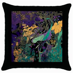 Ai Generated Flowers Trees Forest Mystical Forest Pattern Throw Pillow Case (black)