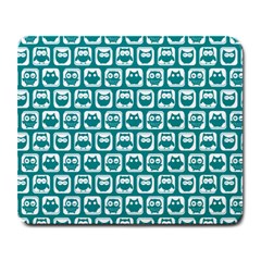 Teal And White Owl Pattern Large Mousepad by GardenOfOphir