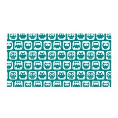 Teal And White Owl Pattern Satin Wrap 35  X 70  by GardenOfOphir