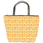 Yellow And White Owl Pattern Bucket Bag