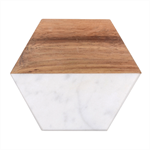 Yellow And White Owl Pattern Marble Wood Coaster (Hexagon) 