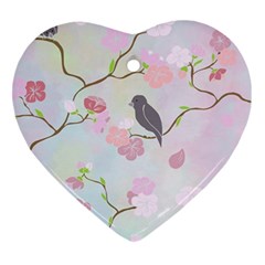Birds Blossom Seamless Pattern Ornament (heart)