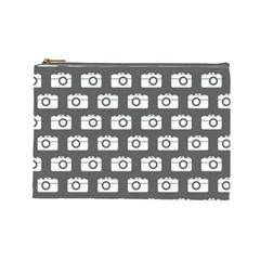 Modern Chic Vector Camera Illustration Pattern Cosmetic Bag (large) by GardenOfOphir