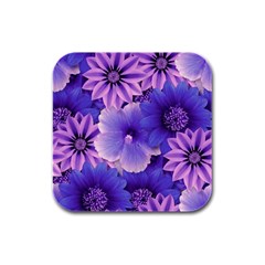 Pattern Floral Flora Flower Flowers Blue Violet Patterns Rubber Square Coaster (4 Pack) by Jancukart