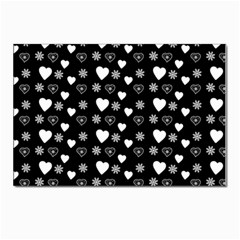 Hearts Snowflakes Black Background Postcards 5  X 7  (pkg Of 10) by Jancukart