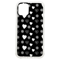Hearts Snowflakes Black Background Iphone 12 Mini Tpu Uv Print Case	 by Jancukart