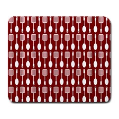 Red And White Kitchen Utensils Pattern Large Mousepad by GardenOfOphir
