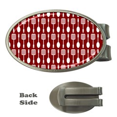 Red And White Kitchen Utensils Pattern Money Clips (oval)  by GardenOfOphir
