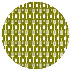 Olive Green Spatula Spoon Pattern Round Trivet by GardenOfOphir