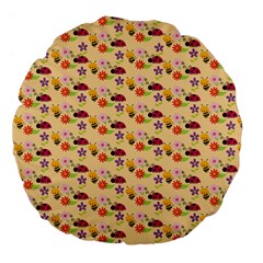 Colorful Ladybug Bess And Flowers Pattern Large 18  Premium Flano Round Cushions by GardenOfOphir