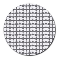 Gray And White Leaf Pattern Round Mousepad by GardenOfOphir