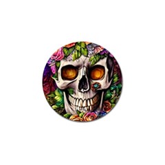 Gothic Skull With Flowers - Cute And Creepy Golf Ball Marker by GardenOfOphir