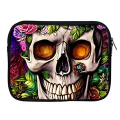 Gothic Skull With Flowers - Cute And Creepy Apple Ipad 2/3/4 Zipper Cases by GardenOfOphir