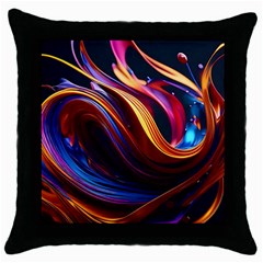 Ai Generated Waves Splash Liquid Paint Wall Throw Pillow Case (black) by Jancukart