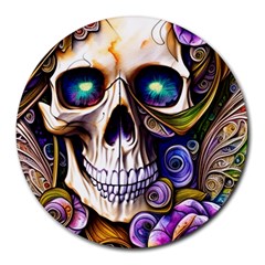 Gothic Cute Skull Floral Round Mousepad by GardenOfOphir