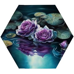 Roses Water Lilies Watercolor Wooden Puzzle Hexagon by Ravend