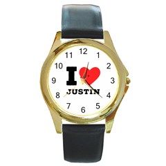 I Love Justin Round Gold Metal Watch by ilovewhateva