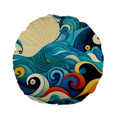 Waves Ocean Sea Abstract Whimsical (2) Standard 15  Premium Round Cushions by Jancukart