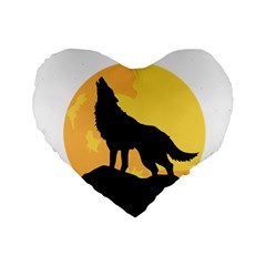 Wolf Wild Animal Night Moon Standard 16  Premium Flano Heart Shape Cushions by Semog4